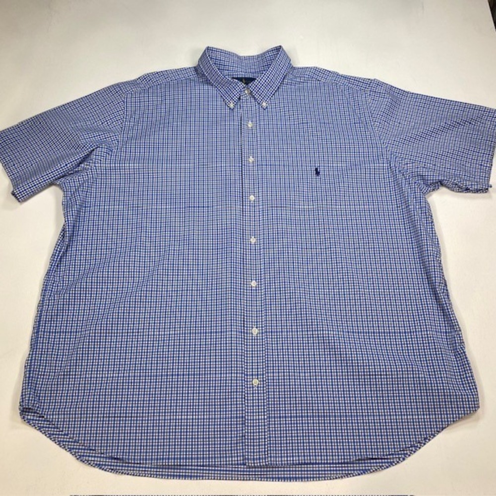 Ralph Lauren Performance Mens 3XB Blue Gingham Short Sleeve Button Down Shirt